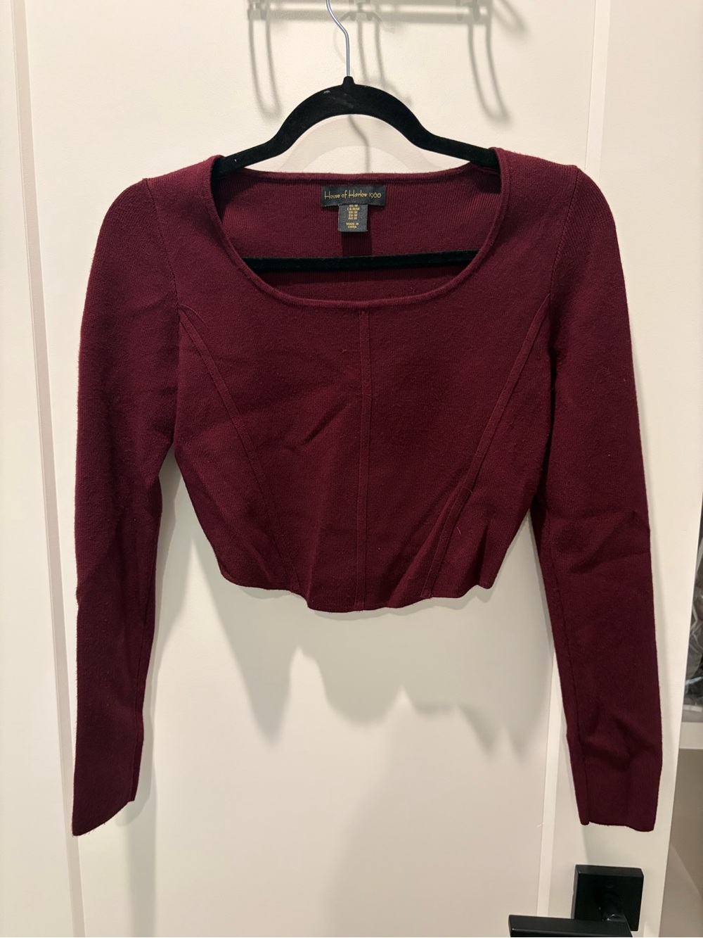 House of Harlow 1960 Burgundy Long Sleeve Cropped Top